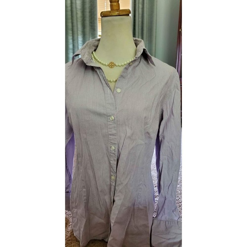 Apostrophe Lilac Pinstripe Button Down Shirt Size XL